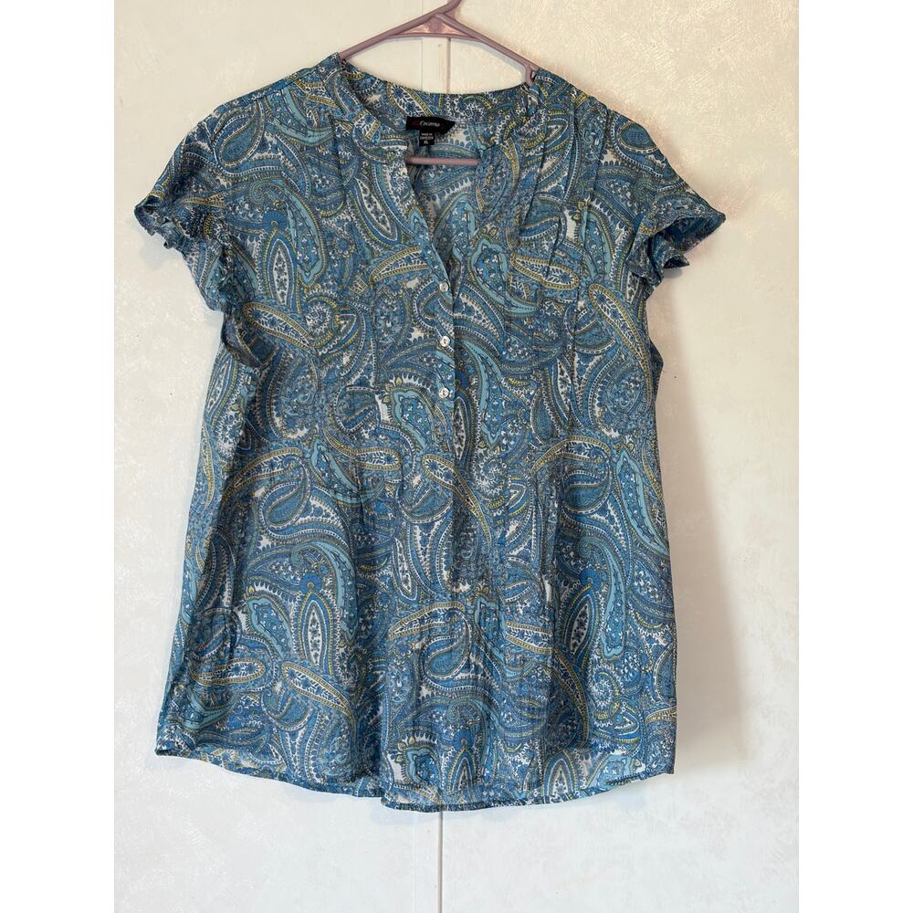 Cocomo Blue/Green Paisley Flutter Cap Sleeve V-Neck Fairy Coastal XL Top
